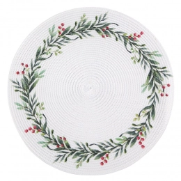 Straw placemat 38 cm dec. Holly white