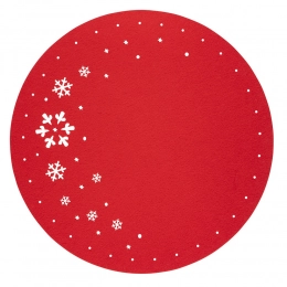 Round felt mat, diameter 38 cm, red,  dec. snowflake