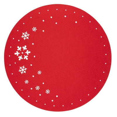 
                                            Round felt mat, diameter 38 cm, red,  dec. snowflake
                                            