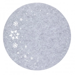 Round felt mat, diameter 38 cm, grey, dec. snowflake