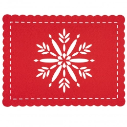 Rectangular felt mat, 40x30 cm, red,  dec. snowflake