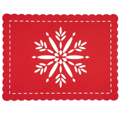 
                                            Rectangular felt mat, 40x30 cm, red,  dec. snowflake
                                            