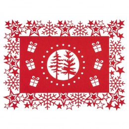 Felt rectangular placemat 40x30 cm dec. Christmas tree, red