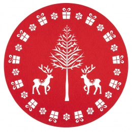 Felt round placemat dia35 cm dec. Christmas tree, red