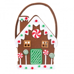 Christmas felt bag in shape of gingerbread house 14,5x8x18+4 cm dec. I