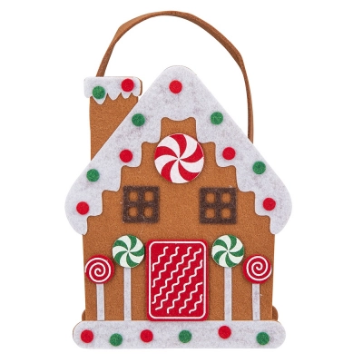 
                                            Christmas felt bag in shape of gingerbread house 14,5x8x18+4 cm dec. II
                                            