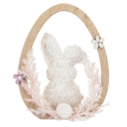 Boucle white rabbit in wooden egg 11x2x14 cm