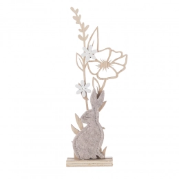 Felt rabbit with wooden flowers 8x22,5 cm
