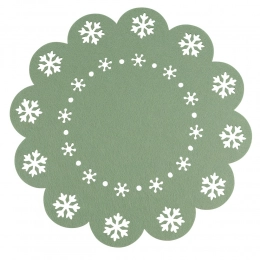 Round felt mat, diameter 38 cm, green snowflake decoration