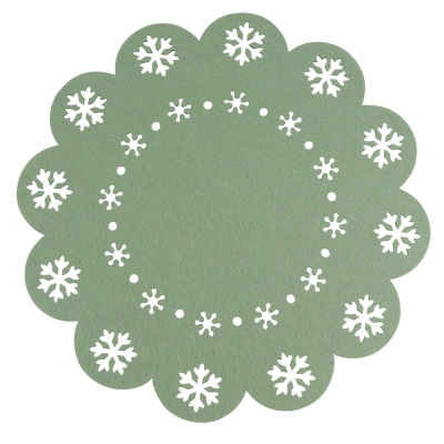 
                                            Round felt mat, diameter 38 cm, green snowflake decoration
                                            