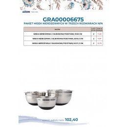 Set of 3 stainless steel bowls with silicone base (16x8 cm; 20x9.5 cm; 24x11.5 cm)