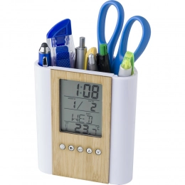 Pen holder with multifunctional clock