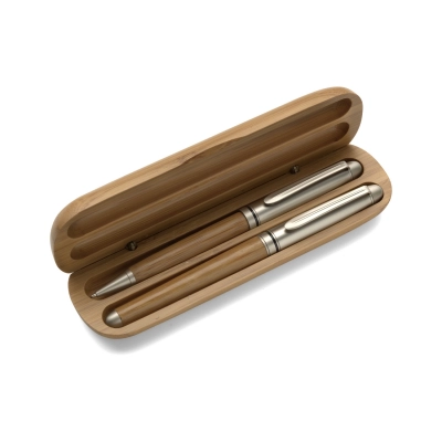 
                                            Bamboo writing set, ball pen and roller ball pen
                                            