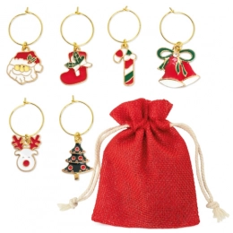 SET OF 6 CHRISTMAS GLASS-MARKER RINGS 