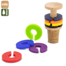 CORK AND WOOD STOPPER WITH 8 IDENTIFICATION RINGS FOR GLASSES “TRIANA”