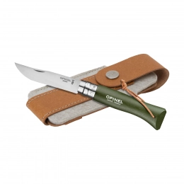 Opinel Colorama No 08 pocket knife in a belt pouch