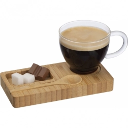 Bamboo tray with spoon and glass cup