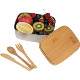 Stainless steel lunch box with bamboo lid