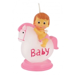 CANDLE BABY WITH HORSE PINK H80 MM