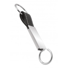 KEYCHAIN  SHINY METAL - BLACK LEATHER