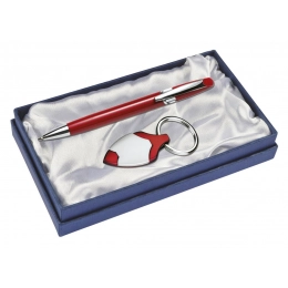 SET BALLPOINT PEN AND KEY CHAIN - RED