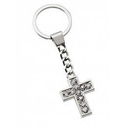 KEYCHAIN CROSS WITH TRANSPARENTS CRYSTAL