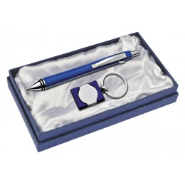 SET BALLPOINT AND KEYCHAIN - BLUE