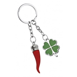 KEYCHAIN LUCKY HORN AND 4 LEAF CLOVER
