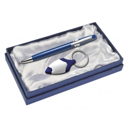 SET BALLPOINT PEN AND KEY CHAIN - BLUE