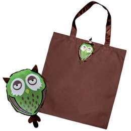 FOLDABLE SHOPPING BAG OWL green / brown