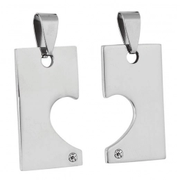 PENDANT STEEL BROKEN HEART RHINESTONE