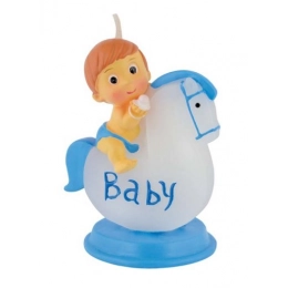 CANDLE BABY WITH HORSE SKY-BLUE H80 MM