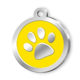 PET TAG ROUND YELLOW PAW