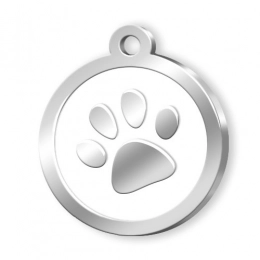 PET TAG ROUND WHITE PAW