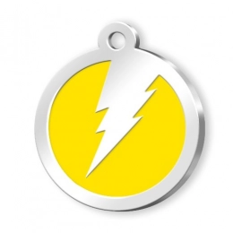 PET TAG ROUND YELLOW LIGHTNING