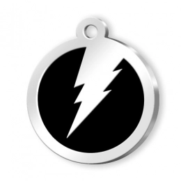 PET TAG ROUND BLACK LIGHTNING