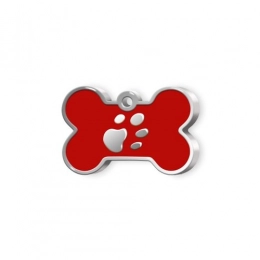 PET TAG SMALL RED BONE WITH PAW