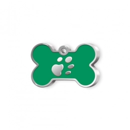 PET TAG SMALL GREEN BONE WITH PAW