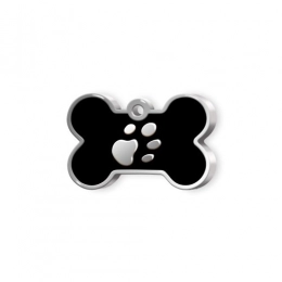 PET TAG SMALL BLACK BONE WITH PAW