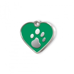 PET TAG MINI GREEN HEART WITH PAW
