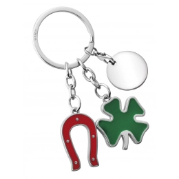 KEYRING FOUR-LEAVE CLOVER/HORSESHOE
