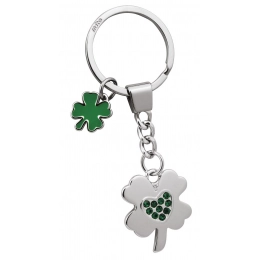 KEYCHAIN FOUR-LEAF CLOVER W/ CRYSTALS