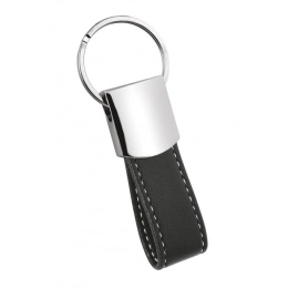 KEYCHAIN PU BLACK WITH WHITE STITCHING