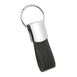 KEYCHAIN PU BLACK WITH YELLOW STITCHING