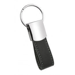 KEYCHAIN PU BLACK WITH GREEN STITCHING