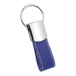 KEYCHAIN PU BLUE WITH WHITE STITCHING