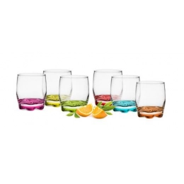 Set of 6 glasses of 250 ml with color bottom (mix colors) 