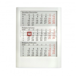 Desktop calendar for 2 years; white; 13 x16 cm; plastic; pad printing, silk screen printing