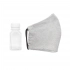 Set of PPE #2 (gray mask, antiseptic, white gloves) packed in a tin can.