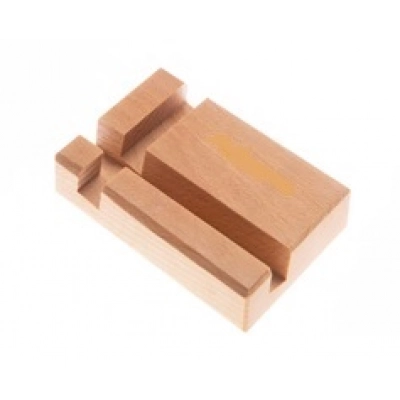 
                                            Smartphone and tablet stand, 13x8x2.5cm, made of wood.
                                            